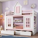 Lit superpos 90x200 cm lit de princesse lit denfant deux tiroirs - sweiko - blanc + rose