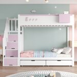 Lit superpos� 90x200 cm avec tiroirs lit enfant avec �chelle de rangement s�curis�e lit 1 personne blanc ...