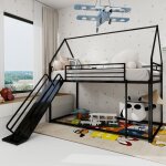 Lit superpos� 90x200 cm avec toboggan pour chambre denfant cadre de lit en forme de maison avec �chelle ...