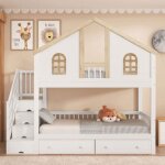 Lit superpos� 90x200 lit superpos� avec tiroir � roulettes et escalier de rangementlit enfant 2 personnes ...