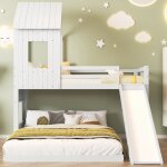 Lit superpos� 90x200cm / 140x200cm 3 personnes avec tobogganlit enfant pin + mdf avec �chelle � trois ...