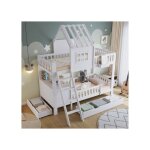 Lit superpos� enfant 90x200 structure bois massif lit superpose cabane tiroirs coulissants �chelle s�curis�e ...