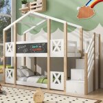 Lit superposé 90x200cm lit enfant lit surélevé cabane avec escalier et espace de rangement et protection ... Lit superposé 90x200cm lit enfant lit surélevé cabane avec escalier et espace de rangement et protection ...