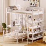 Lit superposé 90x200cm - métal blanc - 2 places - avec rangement - design moderne - assemblage facile ... Lit superposé 90x200cm - métal blanc - 2 places - avec rangement - design moderne - assemblage facile ...