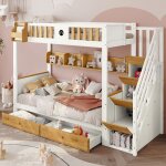 Lit superpos� 90x200cm lit mezzanine avec escaliers de rangement lit enfants avec 2 tiroirs et �tag�res ...