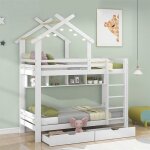 Lit superpos� - singularity - avec tiroirs et �tag�res - 90x200 cm - pin massif - barri�res de s�curit� ...