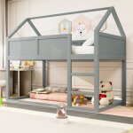 Lit superpos bas - bois massif - 90x200 cm - gris - chelle latrale - 2 places