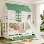 Lit superpos� en bois 90x200 cm avec lit gigogne 90 x 190 cm avec toboggan lit maison en bois pour enfants ...