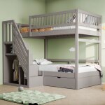 Lit superpos� en bois massif 90x200 cm lit enfant avec barri�res de s�curit� et beaucoup despace de rangement ...