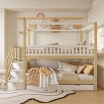 Lit superpos en bois massif avec barreaux de scuritrangement et chelle de scuritblanc90 * 200 cm ...