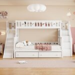 Lit superpos en bois massif avec toboggan et tagre marches de scuritblanc90 * 200 / 140 * 200 cm ...