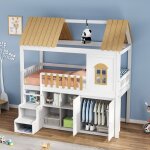 Modfu lit superpos 90x200 cm avec penderie fentre meuble  chaussures marchepieds et garde - corps ...