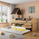 Lit superposé cabane norme en747 - bureau intégré lit gigogne 90x190 & grand espace de rangement pin ... Lit superposé cabane norme en747 - bureau intégré lit gigogne 90x190 & grand espace de rangement pin ...