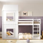 Lit superpos� cabane enfant 90x200cm - barri�res s�curit� - pin massif - capacit� 120kg - montage facile ...