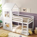 Lit superpos� cabane enfant 90x200cm bois massif blanc avec �chelle et baldaquin - design plafond / sol ...