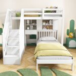 Lit superpos� double 90x200cm blanc multifonction - bureau �tag�res & rangement - sommier lattes - enfant ...