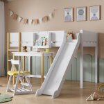 Lit superposé avec échelle droite 3 marches luge et bureau tablette amovible. pin + mdf blanc + naturel ... Lit superposé avec échelle droite 3 marches luge et bureau tablette amovible. pin + mdf blanc + naturel ...
