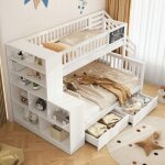 Lit superposé enfant 140 x 200 cm et 90 x 200 cm lit superposé pour 3 couchages avec 2 tiroirs escalier ... Lit superposé enfant 140 x 200 cm et 90 x 200 cm lit superposé pour 3 couchages avec 2 tiroirs escalier ...