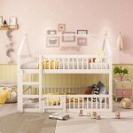 Lit superpos lit enfant 140 x 200 cm design loft avec escalier - blanc