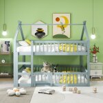 Lit superpos� lit enfant 140 x 200 cm design loft avec escalier - gris