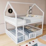Lit superposé enfant 140x200 blanc métal design mezzanine avec escalier et porte au lit inférieur - idéal ... Lit superposé enfant 140x200 blanc métal design mezzanine avec escalier et porte au lit inférieur - idéal ...