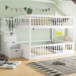 Lit superpos� - merax - 140x200 cm - escalier s�curis� avec tiroirs - bois massif - sommier � lattes