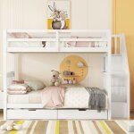 Lit superposé lit enfant lit 140x200 cm - étagère escalier équipé de deux tiroirs - sweiko - blanc Lit superposé lit enfant lit 140x200 cm - étagère escalier équipé de deux tiroirs - sweiko - blanc