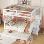 Lit superposé lit enfant lit 140x200 cm - étagère escalier équipé dun lit gigogne - sweiko - blanc Lit superposé lit enfant lit 140x200 cm - étagère escalier équipé dun lit gigogne - sweiko - blanc