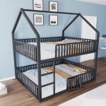 Lit superposé enfant 140x200 noir métal design mezzanine avec escalier porte coulissante en bas - sans ... Lit superposé enfant 140x200 noir métal design mezzanine avec escalier porte coulissante en bas - sans ...