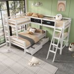 Lit superpos� enfant 140x200cm / 90x200cm lit 3 place 2 personnes avec tiroirs de rangement bureau et ...