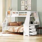 Lit superpos enfant 2 / 3 places 90 / 140200 cm lit adulte lit double en bois avec bureau 3 tiroirs ...