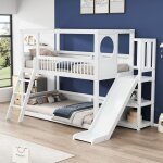 Lit superpos enfant 2 places 90 * 200cm lit mezzanine avec escalier scurit tagres glisser? sommier ...
