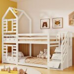 Lit superpos enfant 2 places 90 x 200 cm lit cabane avec escalier rangement avec sommier  lattes et ...