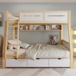 Lit superpos� enfant 2 places 90x200 / 120x200 avec 3 tiroirs pupitre et �chelle ? blanc / naturel