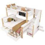 Lit superpos� 3 places 90(140) * 200cm lit triple enfant avec 2 tiroirs et escalier de rangementlit enfant ...