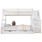 Lit superposé enfant 3 places 90x190 + 90 / 120x200cm - lit gigogne avec armoire à échelle et accoudoirs ... Lit superposé enfant 3 places 90x190 + 90 / 120x200cm - lit gigogne avec armoire à échelle et accoudoirs ...