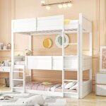 Lit superpos enfant 3 places 90x200 cm lit en bois avec escalier et haute barrire divisible en 2 lits ...