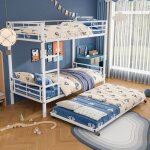Lit superposé enfant 3 places 90x200 cm lit triple en métal lit gigogne avec barrière échelle et sommier ... Lit superposé enfant 3 places 90x200 cm lit triple en métal lit gigogne avec barrière échelle et sommier ...
