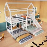 Lit superpos� enfant 3 places 90x200cm lit cabane bois avec toboggan �chelle barri�res sommier � lattes ...