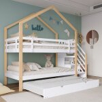 Lit superposé enfant 3 places Échelle tiroir avec rangement & sécurité en747 - naturel + blanc (90x190 ... Lit superposé enfant 3 places Échelle tiroir avec rangement & sécurité en747 - naturel + blanc (90x190 ...