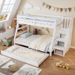 Lit superposé pour enfant 90 / 120 x 200 cm en pin avec escalier de rangement et barrière de sécurité ... Lit superposé pour enfant 90 / 120 x 200 cm en pin avec escalier de rangement et barrière de sécurité ...