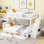 Lit superpos enfant 90 / 140 x 200 cm lit adulte lit double en bois avec chelle de rangement 2 tiroirs ...