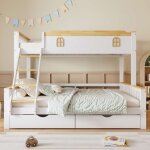Lit superpos enfant 90 / 140x200cm lit adulte lit simple en bois avec 2 tiroirs chelle balustrade et ...