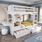 Lit superposé pour enfants 90 * 200 avec bureau et étagère pliables avec échelle et 2 tiroirssommiers ... Lit superposé pour enfants 90 * 200 avec bureau et étagère pliables avec échelle et 2 tiroirssommiers ...