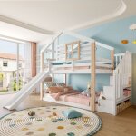 Lit superpos enfant 90200 cm lit cabane lit simple en bois avec escalier de rangement toboggan et sommier ...