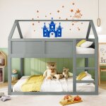 Lit superpos enfant 90x200 avec escalier lit cabane enfants avec sommier  lattes lit enfant gris