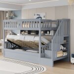 Lit superpos� pour enfants 90 * 200cm - lit mezzanine 2 places - rangement hydraulique lit - escaliers ...