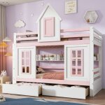 Lit superposé enfant 90×200cm - lit princesse avec fenêtre avec grille antichute 2 tiroirs à roulettes ... Lit superposé enfant 90×200cm - lit princesse avec fenêtre avec grille antichute 2 tiroirs à roulettes ...