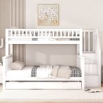 Lit superposé lit enfant 90 x 200 cm + 140 x 200 cm en pin avec escalier de rangement et sommier à lattes ... Lit superposé lit enfant 90 x 200 cm + 140 x 200 cm en pin avec escalier de rangement et sommier à lattes ...