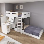 Lit superposé lit enfant 90 x 200 cm lit double avec bureau coulissant armoire 2 tiroirs et échelle - ... Lit superposé lit enfant 90 x 200 cm lit double avec bureau coulissant armoire 2 tiroirs et échelle - ...